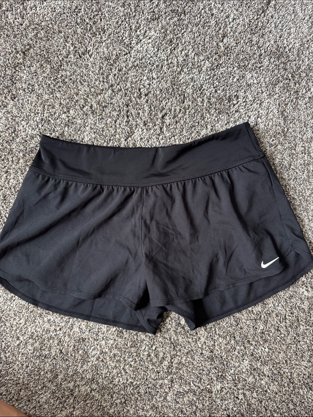 Nike Women's Black Athletic Running Shorts with White Swoosh